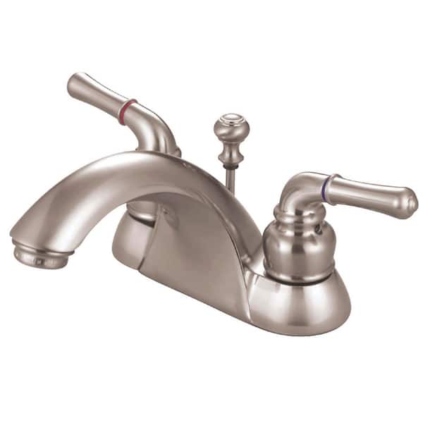 Kingston Brass Naples 4 in. Centerset 2-Handle Bathroom Faucet with Plastic Pop-Up in Brushed Nickel