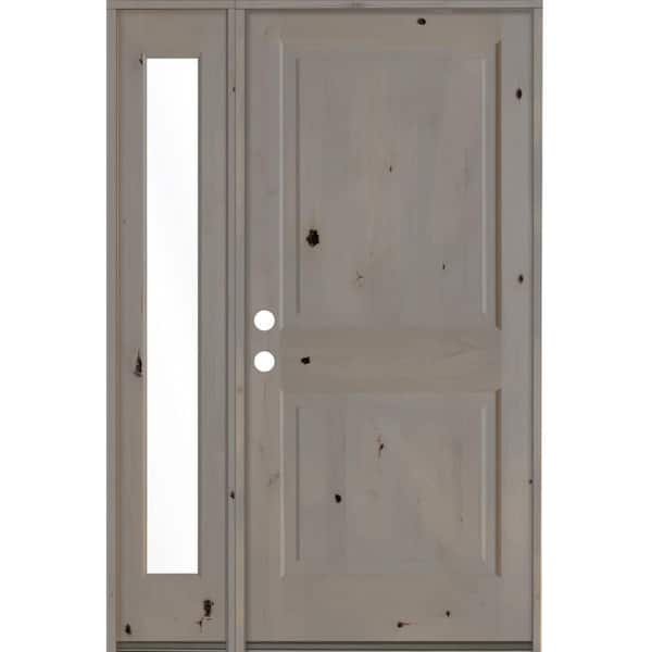 Krosswood Doors 50 in. x 80 in. Rustic knotty alder Right-Hand/Inswing Clear Glass Grey Stain Wood Prehung Front Door w/Left Sidelite