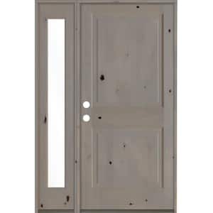 56 in. x 80 in. Rustic knotty alder Right-Hand/Inswing Clear Glass Grey Stain Wood Prehung Front Door with Left Sidelite