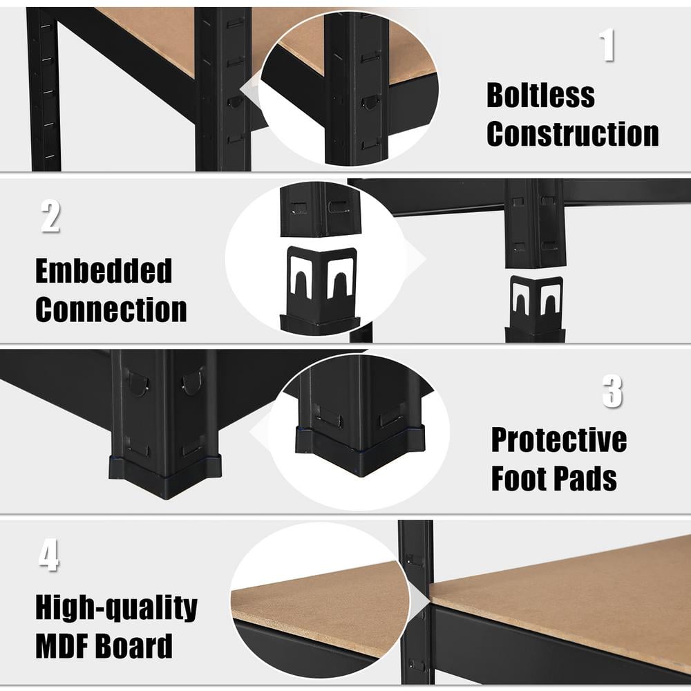 72'' Heavy Duty Black Steel Garage Rack with 5 Adjustable Wood Shelves