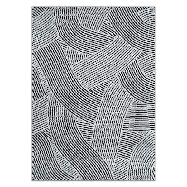 World Rug Gallery Bohemian Stripe Cream 5 ft. x 7 ft. Waves Area Rug