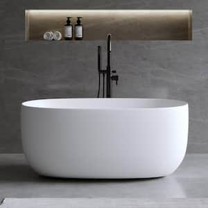 Moray 47 in. x 25 in. Solid Surface Stone Resin Flatbottom Freestanding Double Slipper Soaking Bathtub in Matte White