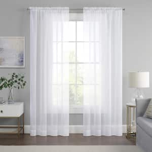 Livia White Solid Polyester 59 in. W x 84 in. L Sheer Rod Pocket Curtain