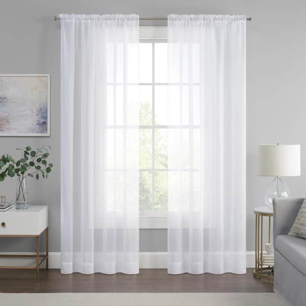 Eclipse Livia White Solid Polyester 59 in. W x 95 in. L Sheer Rod Pocket Curtain