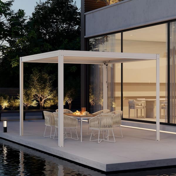 10 ft. x 10 ft. White Aluminum Frame Outdoor Patio Louvered Pergola with Adjustable Shade Roof
