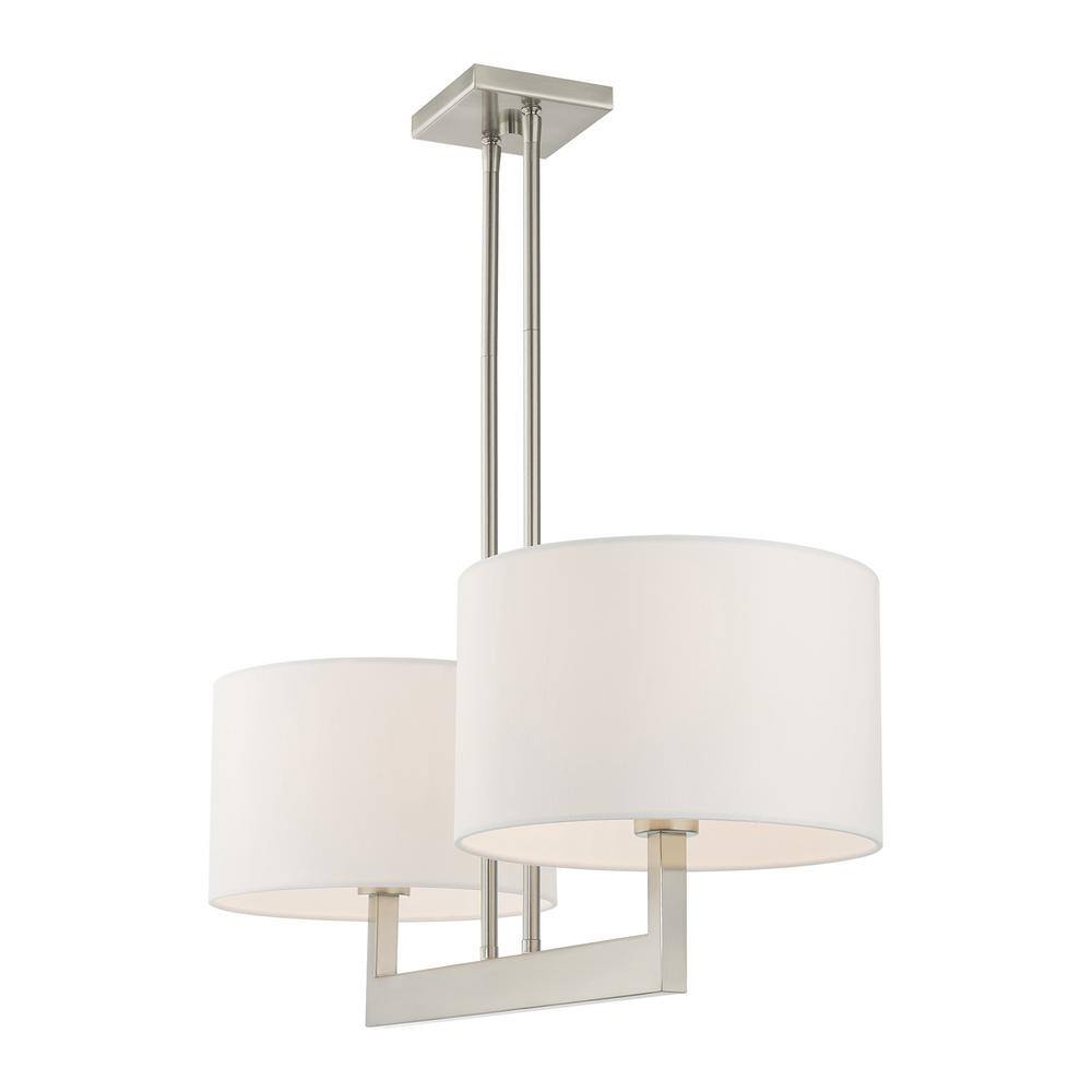 Brushed Nickel Contemporary 2-Light Drum Chandelier with Off-White Shade