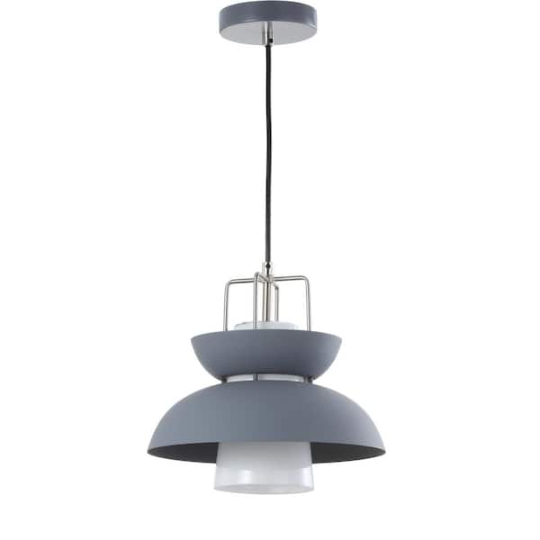 Paul 11 in. 1-Light Gray Farmhouse Metal LED Pendant
