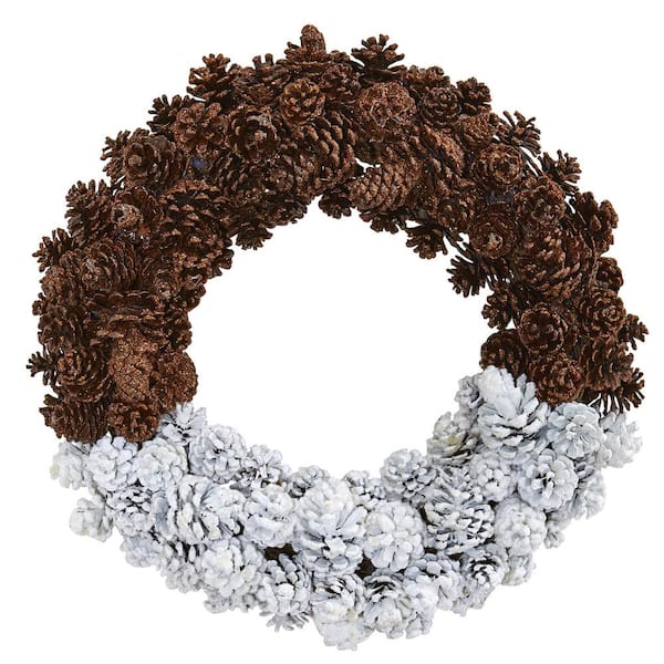 Nearly Natural 20 in. Artificial Frosted Pine Cone Wreath