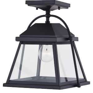 Lexington Black Outdoor Flush Mount 1-Light Ceiling Lantern Clear Glass