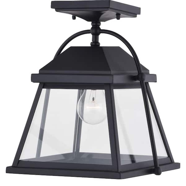 VAXCEL Lexington Black Outdoor Flush Mount 1-Light Ceiling Lantern Clear Glass