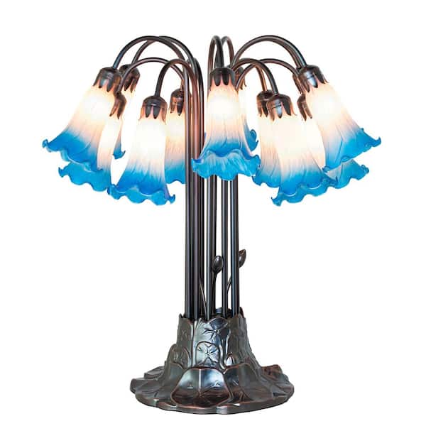 Pond Lily 24 in Mahogany Bronze Victorian Novelty Table Lamp with Pink & Blue Glass Shade