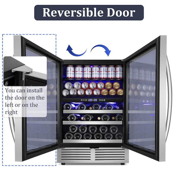 23.5 in. Dual Zone 27-Wine Bottles 110 Plus Cans Beverage & Wine Cooler in Silver Reversible Hinge Wine Refrigerator