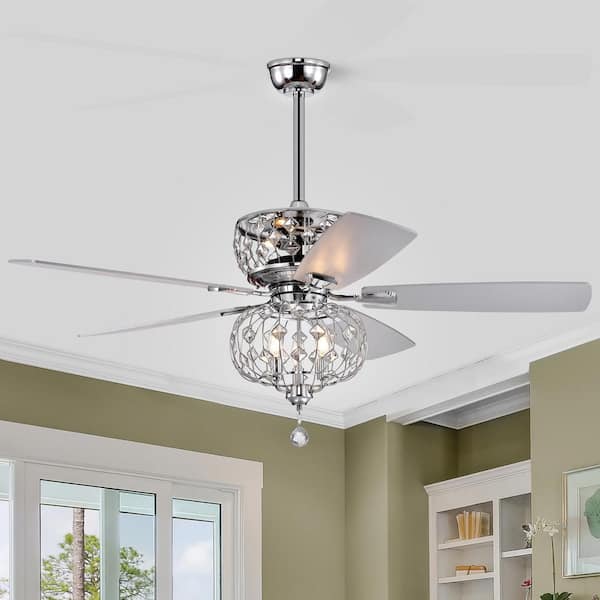 Ariana 52 in. Indoor Chrome Glam Reversible Ceiling Fan with Crystal Light Kit and Remote Control