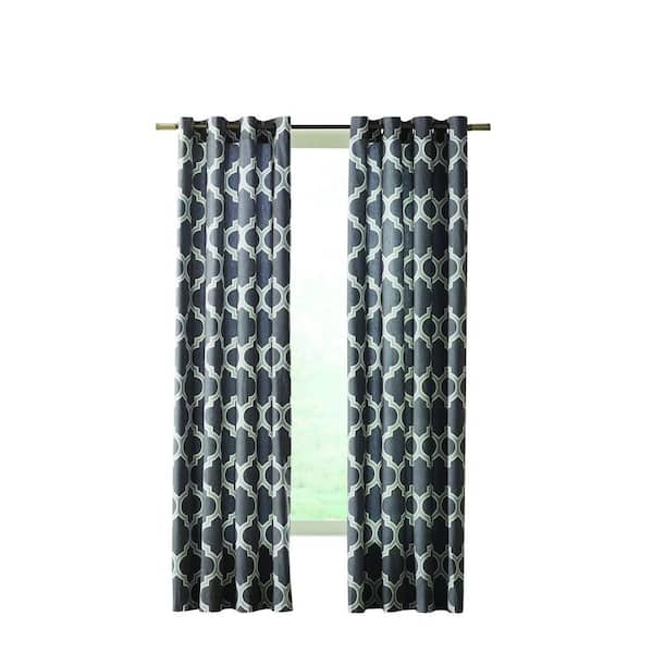 Home Decorators Collection Semi-Opaque Black Fretwork Grommet Curtain- 50 in. W x 108 in. L