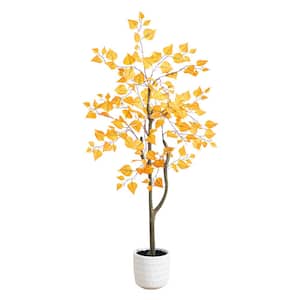 4 ft. Autumn Birch Artificial Fall Tree in White Decorative Planter
