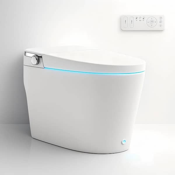 Elongated Smart Toilet Bidet in White with Remote, Blackout Flush, Off-Seat Auto Flush, Heated Seat and Warm Air Dryer