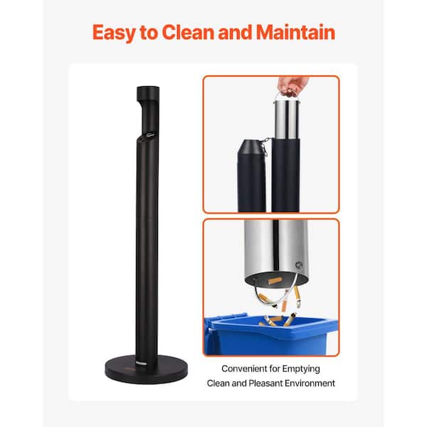 cigarette butt stand VEVOR Cigarette Butt Receptacle, Cylinder Cigarette Butt Container, Black,  Stainless Steel, Freestanding, Outdoor Ashtray SYYHTLSKYZTTAS64YV0