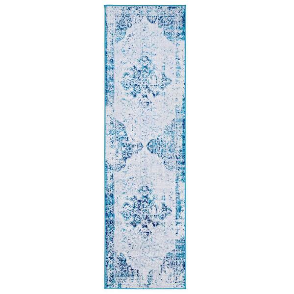 Unbranded Elite Blue 2 ft. 3 in. x 14 ft. Bohemian Distressed Runner Rug