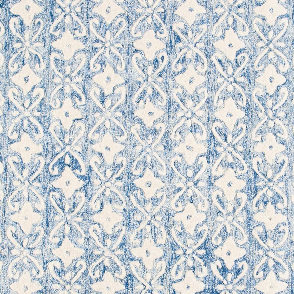Handmade Blue Floral Tufted Wool Square Area Rug, 6' x 6'