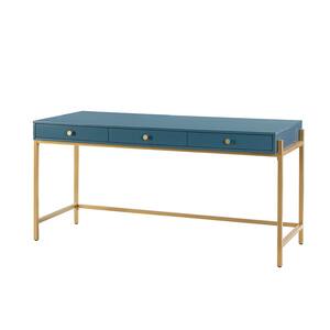 Zulma Blue 64 in. Writing Desk with Golden Base