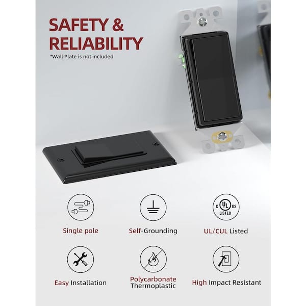 Lukyamzn 15 Amp Self-Grounding Paddle Rocker Light Switch, Glossy