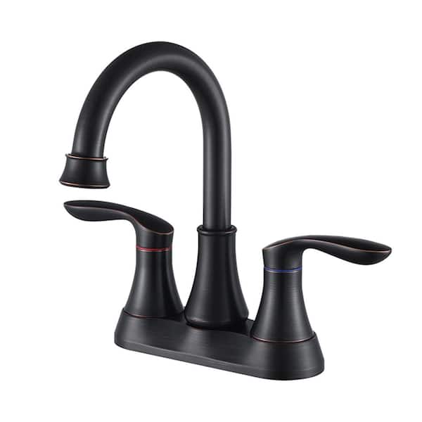 GIVING TREE 4 in. Centerset 2-Handle High Arc Bathroom Faucet with Pop-Up Drain and Supply Hoses in Oil Rubbed Bronze
