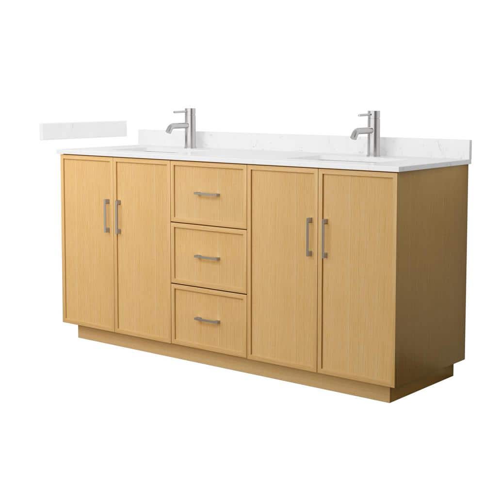 Wyndham Collection Elan TK 72 in. Double Freestanding Light Oak Bath Vanity with Carrara ...
