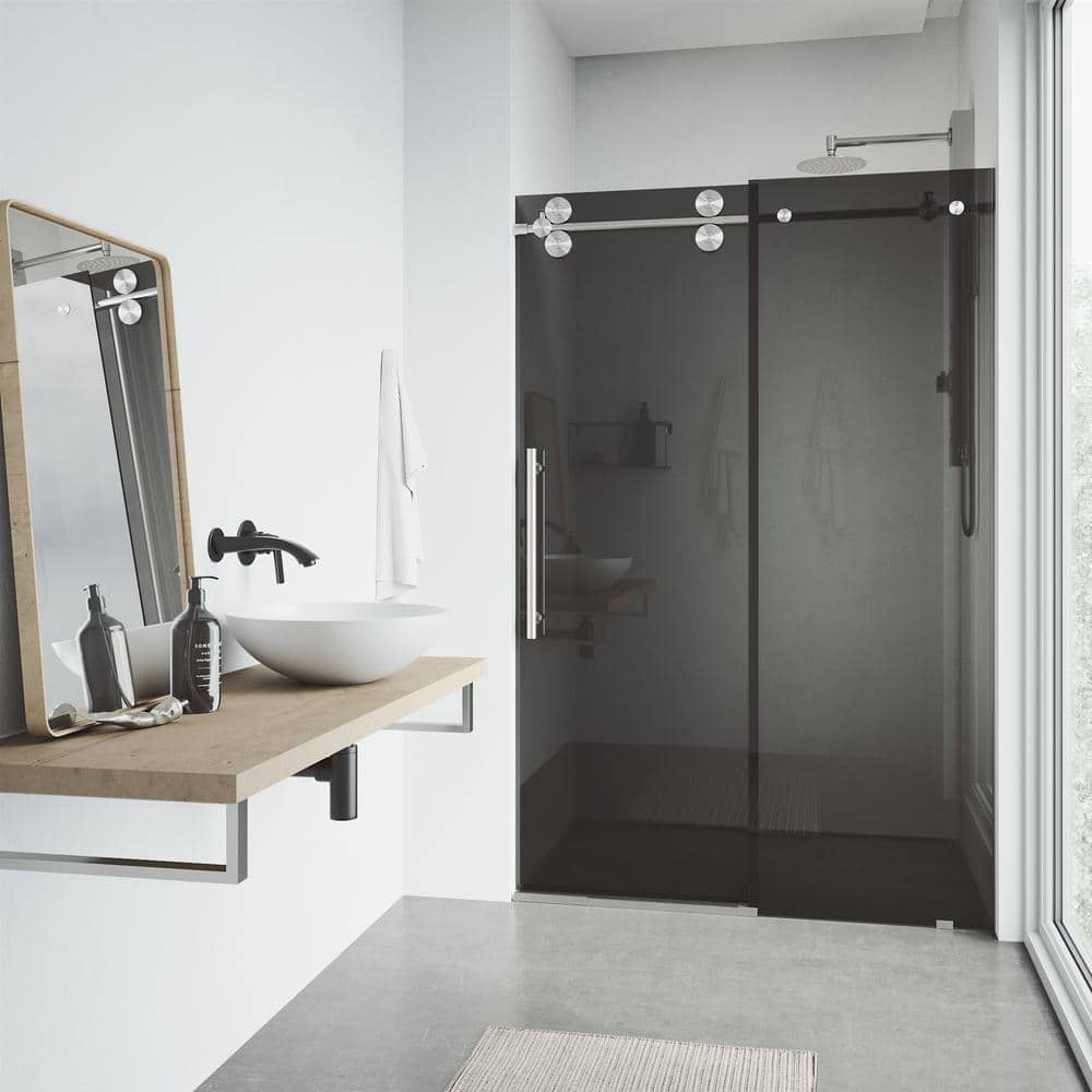 Elan 56-60" Frameless Sliding Shower Door with Black Tinted Glass