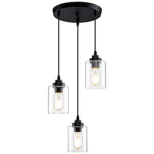 3-Light Matte Black Modern Chandelier with Clear Glass Shades