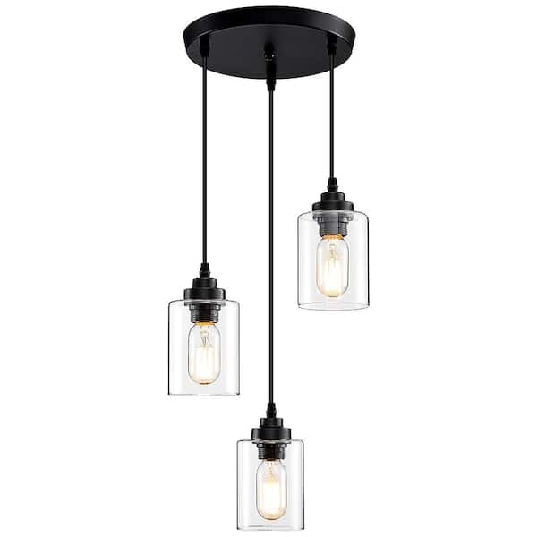 TAIFOND 3-Light Matte Black Modern Chandelier with Clear Glass Shades