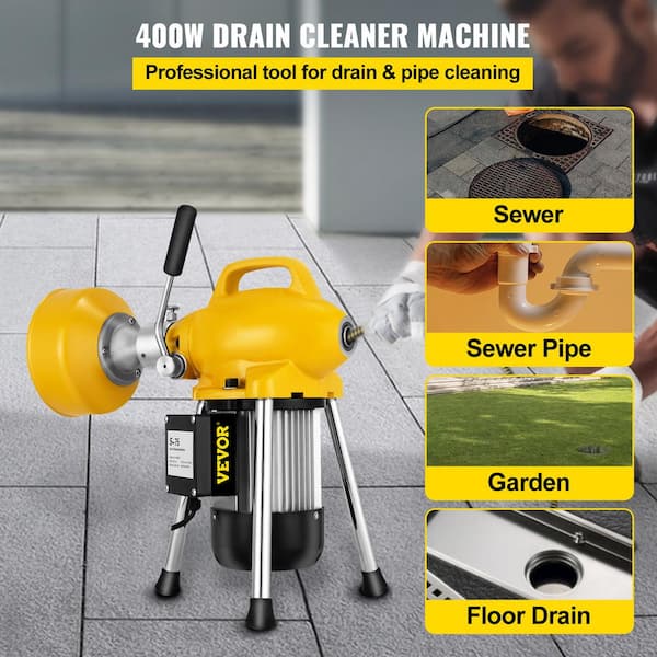 VEVOR Drain Cleaner Machine, 66Ft x2/3Inch Electric Drain Auger with 2  Cables for 3/4 to 4 Pipes, Power Spin with Autofeed Function & 6 Cutters, Sewer  Snake for Toilet Sewer Bathroom Sink