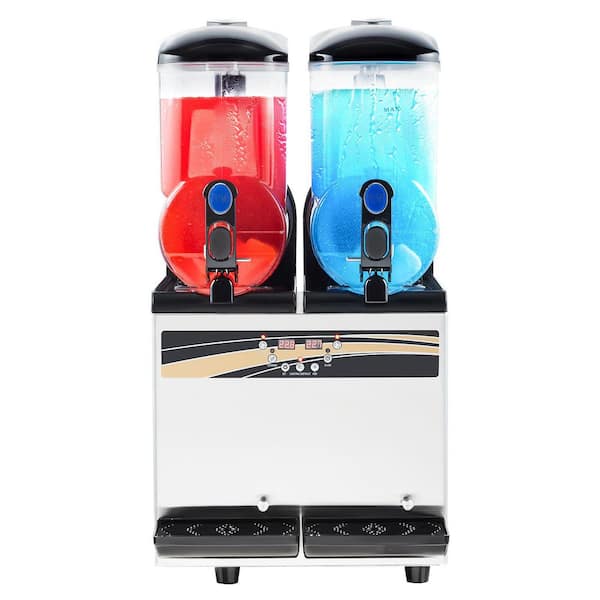 Commercial Slushy Machine 1014 oz. Silver Snow Cone Machine 15Lx2 Tank 1000W Stainless Steel Smoothie Frozen Drink Maker