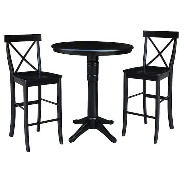International Concepts 3-Piece Set Olivia Black 30 in Round Solid Wood Bar-height Dining Table and 2 Alexa Armless Stools