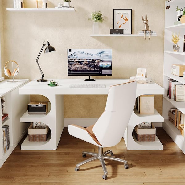 BYBLIGHT Moronia 63 in. Rectangle White Wood Executive Desk with