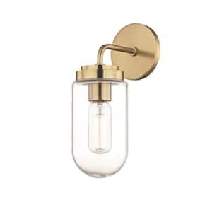 Clara 1-Light Aged Brass Wall Sconce with Clear Glass