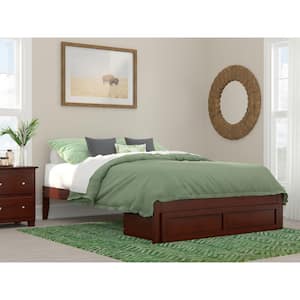 Colorado Walnut Queen Solid Wood Storage Platform Bed with Foot Drawer and USB Turbo Charger