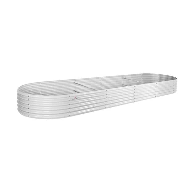 Zeus & Ruta 12 ft. x 3 ft. x 1.5 ft Metal Oval Round Galvanized Raised Garden Bed for Vegetables and Flowers Outdoor in White