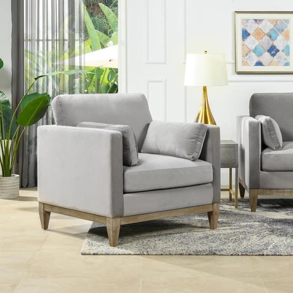 Jennifer Taylor Knox 36 in. Pillow Arm Velvet Modern Farmhouse Large Living Room Accent Arm Chair in Opal Grey