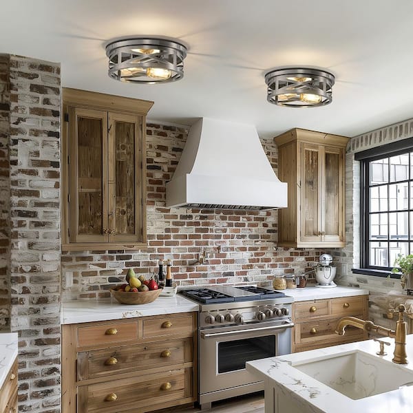 11 in. 2-Light Brushed Nickel Flush Mount with no Bulbs Included for Bedroom 1-Pack