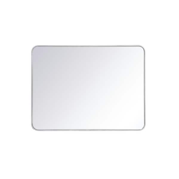Unbranded Timeless Home 40 in. H x 30 in. W Silver Modern Soft Corner Rectangular Wall Mirror