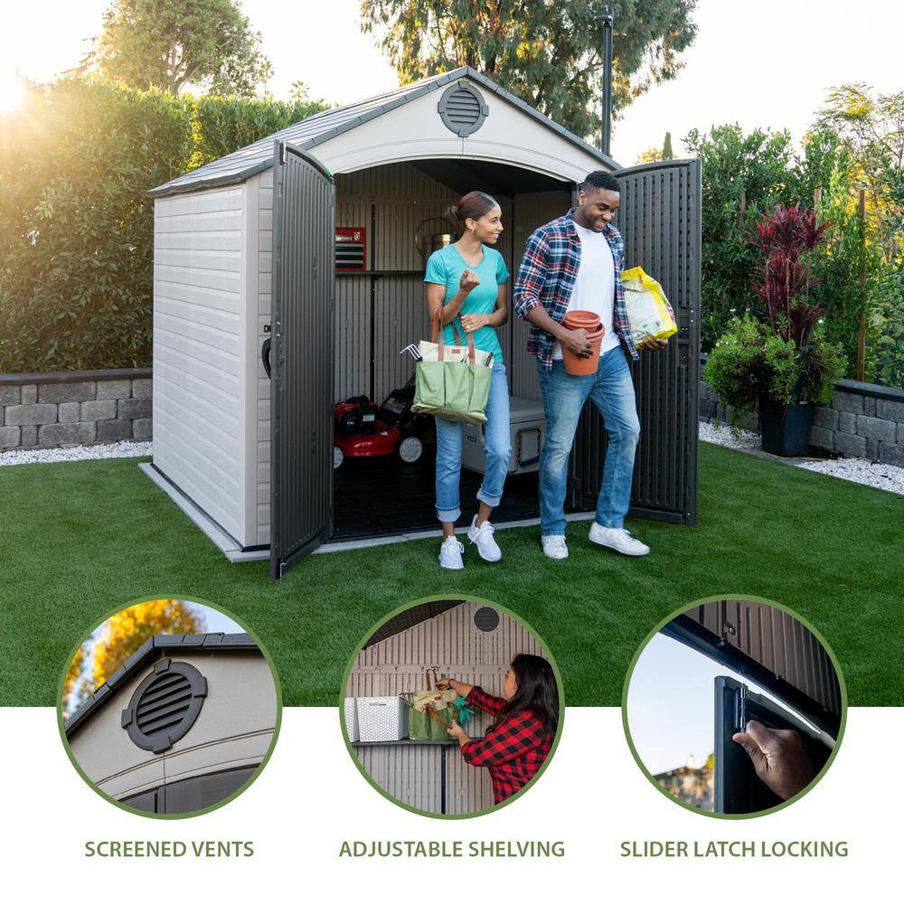Gray Resin Double Door Storage Shed with Shelving