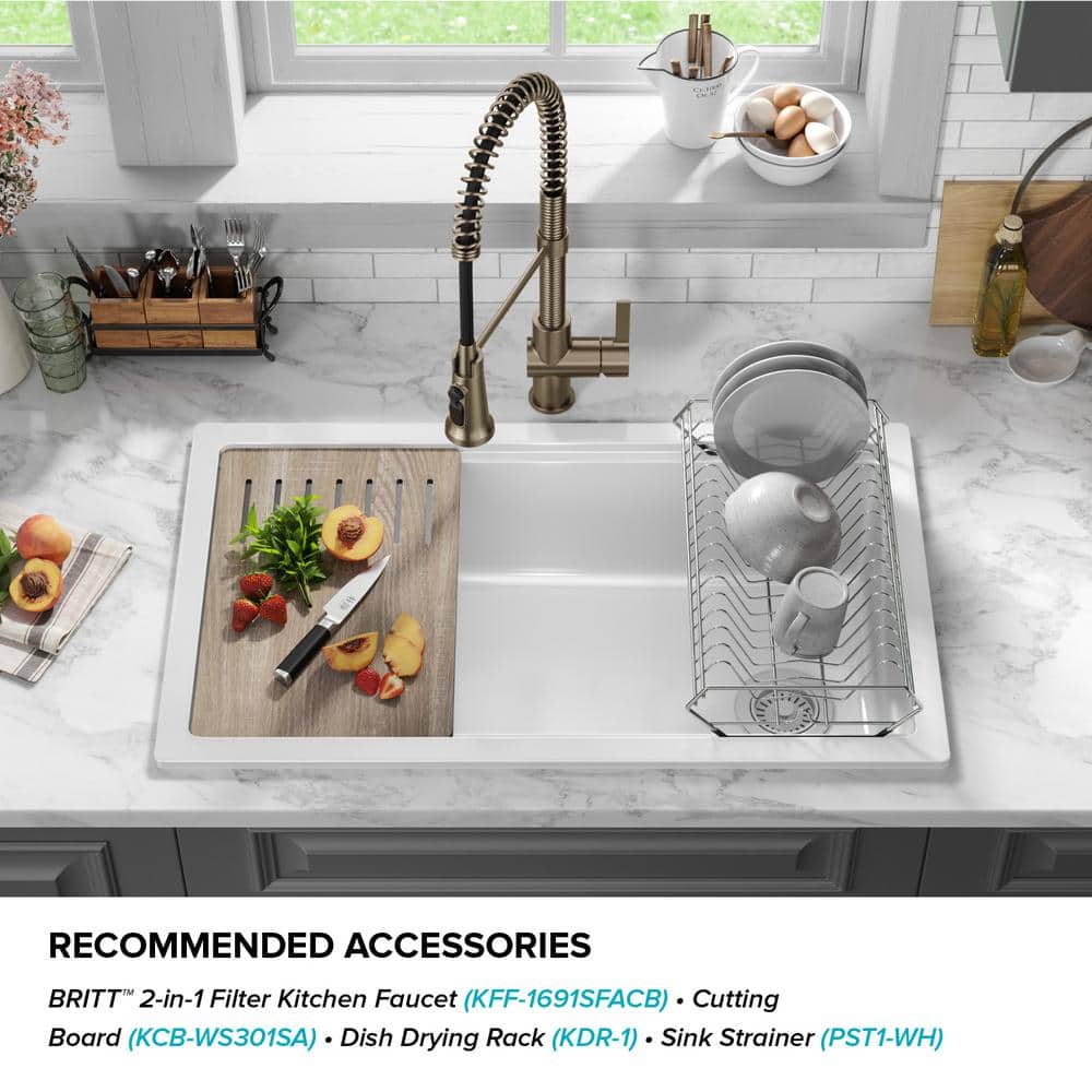 Gloss White Fireclay 33 Inch Single Bowl Drop-In Kitchen Sink