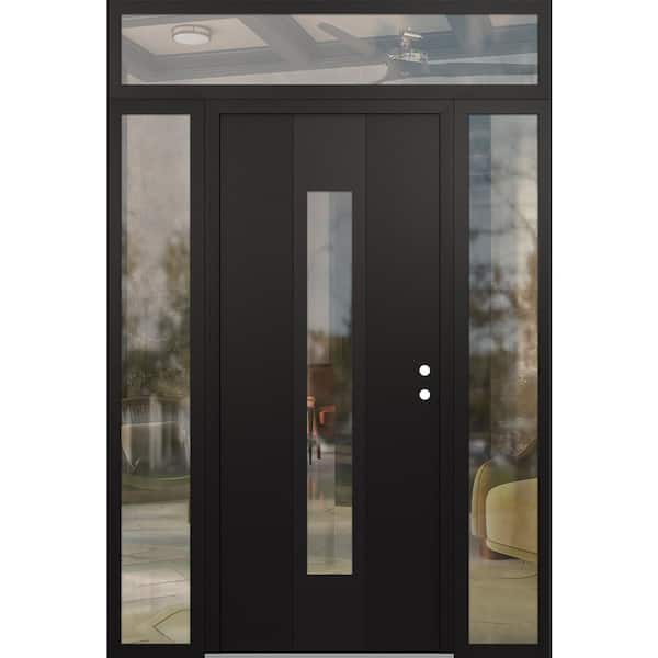 A1 68 in. x96 in. Panel Black Left-Hand/Inswing Clear Glass Black/Black 2 Sidelite Plus Transom Steel Prehung Front Door