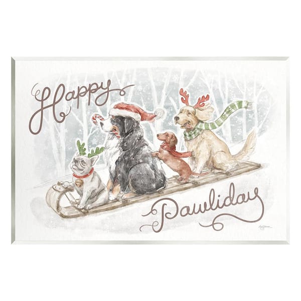 Stupell Industries Happy Pawliday Dogs by Mary Urban 1-Piece Unframed Graphic Print Animal Poster Art Print 19 in. x 13 in.