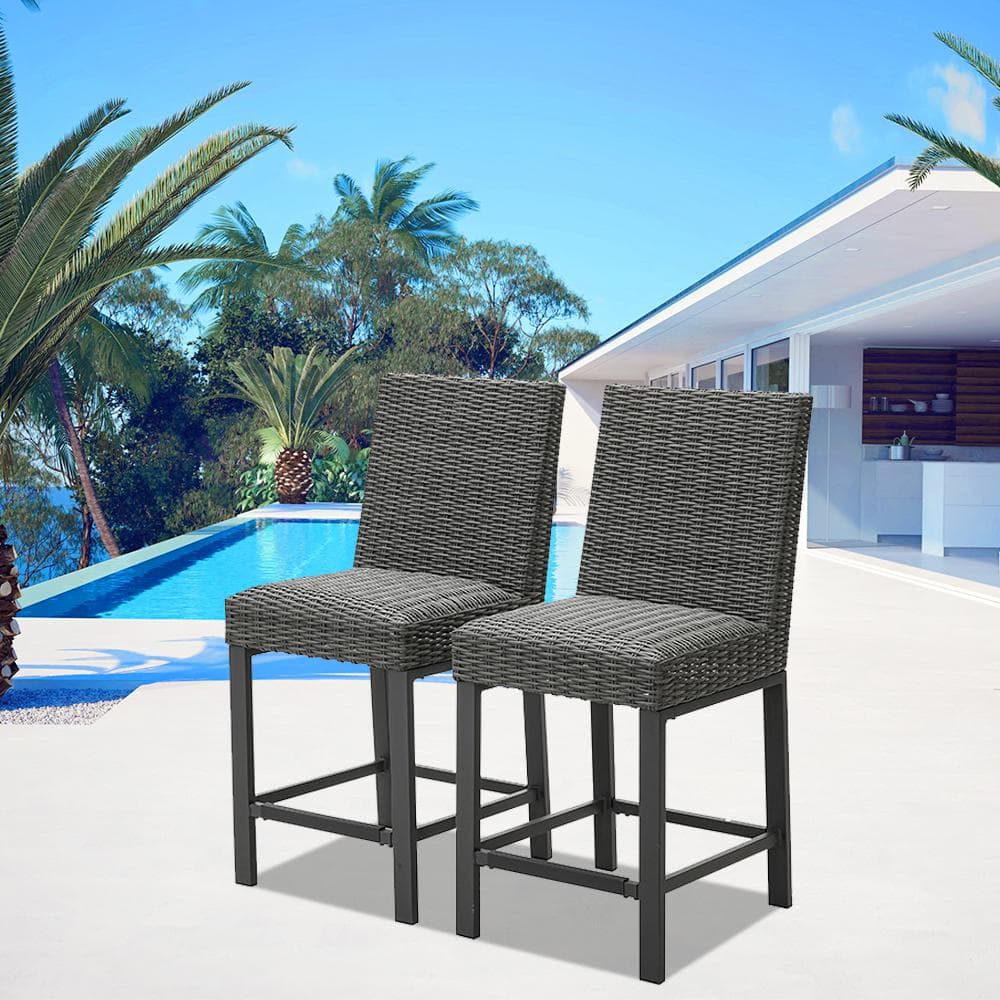 44.88 in. Grey Wicker Outdoor Bar Stool (2-Pack)