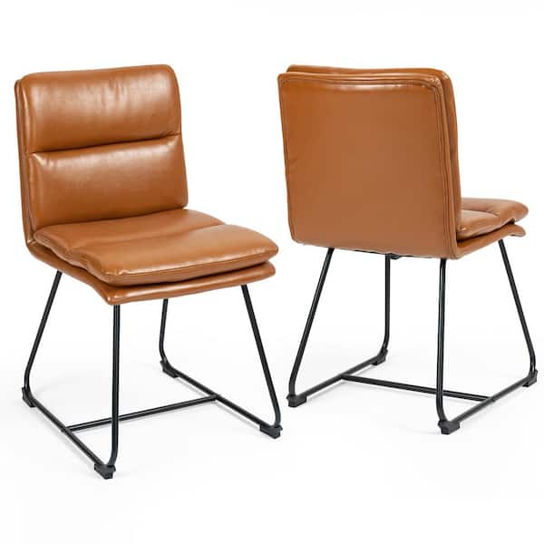 Glamour Home Set of 2 Aulani Light Brown Upholstered Metal Frame Dining Chair with Puffy Cushions