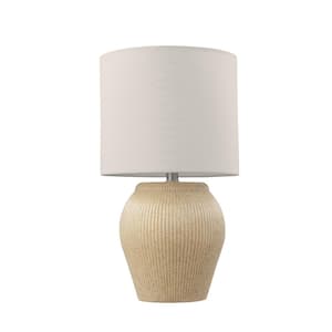 18 in. Soft Beige Finish Ceramic Table Lamp with White Linen Shade and On/Off Rotary Switch on Socket for Livingroom