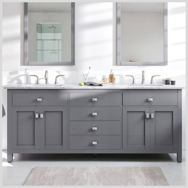 Eviva Artemis 72 in. W x 22 in. D x 34 in. H Double Bath Vanity in Gray with White Quartz Top and White Sinks