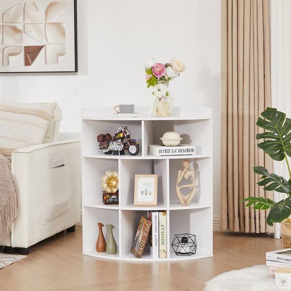 VECELO 4 Tier Rotating Bookshelf Tower,360° Corner Display Shelf with