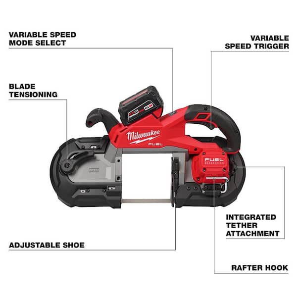 M18 FUEL 18V Lithium-Ion Brushless Cordless Deep Cut Band Saw with (2) M18 REDLITHIUM XC5.0 Battery and Rapid Charger